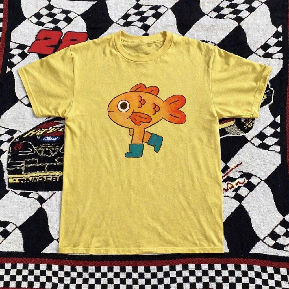 Yellow Casual Graphic Tee With A Funky Fish Design